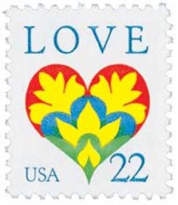 1987 22c Love Series- Hearts and Flowers stamp