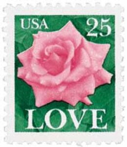 1988 25c Love Series- Pink Rose stamp