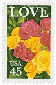 1988 45c Love Series- Pink and Yellow Roses stamp