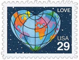 1991 29c Love Series- Heart-Shaped Globe stamp
