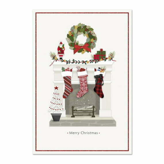 Stockings on Mantel Greeting Cards Forever Stamp Store